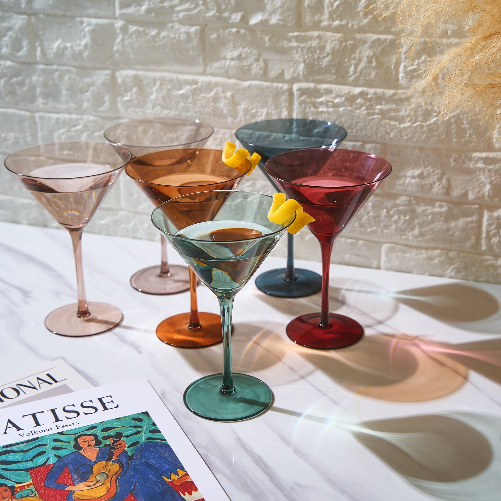 Colored Crystal Martini & Cocktail Glass Set of 6 (Pastel)-1