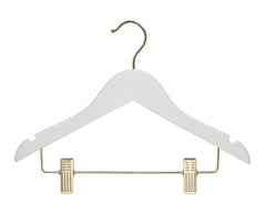 Carton of Kids Wooden White Hanger With Gold Hook and Clips (Carton includes 32 Sets of 4 Pcs)