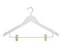 Carton of White Wooden Hanger With Gold Hook and Clips (Carton includes 24 Sets of 4 Pcs)