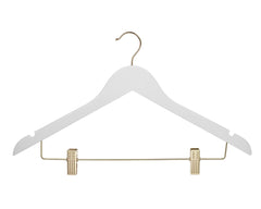 Carton of White Wooden Hanger With Gold Hook and Clips (Carton includes 24 Sets of 4 Pcs)