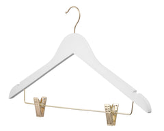 Carton of White Wooden Hanger With Gold Hook and Clips (Carton includes 24 Sets of 4 Pcs)