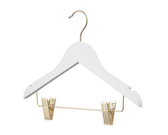 Carton of Kids Wooden White Hanger With Gold Hook and Clips (Carton includes 32 Sets of 4 Pcs)