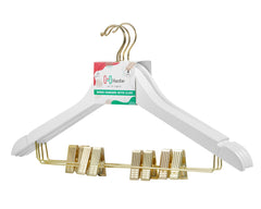 Carton of White Wooden Hanger With Gold Hook and Clips (Carton includes 24 Sets of 4 Pcs)