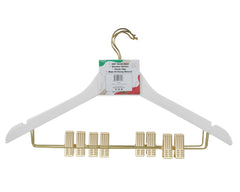 Carton of White Wooden Hanger With Gold Hook and Clips (Carton includes 24 Sets of 4 Pcs)