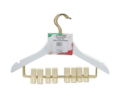 Carton of Kids Wooden White Hanger With Gold Hook and Clips (Carton includes 32 Sets of 4 Pcs)