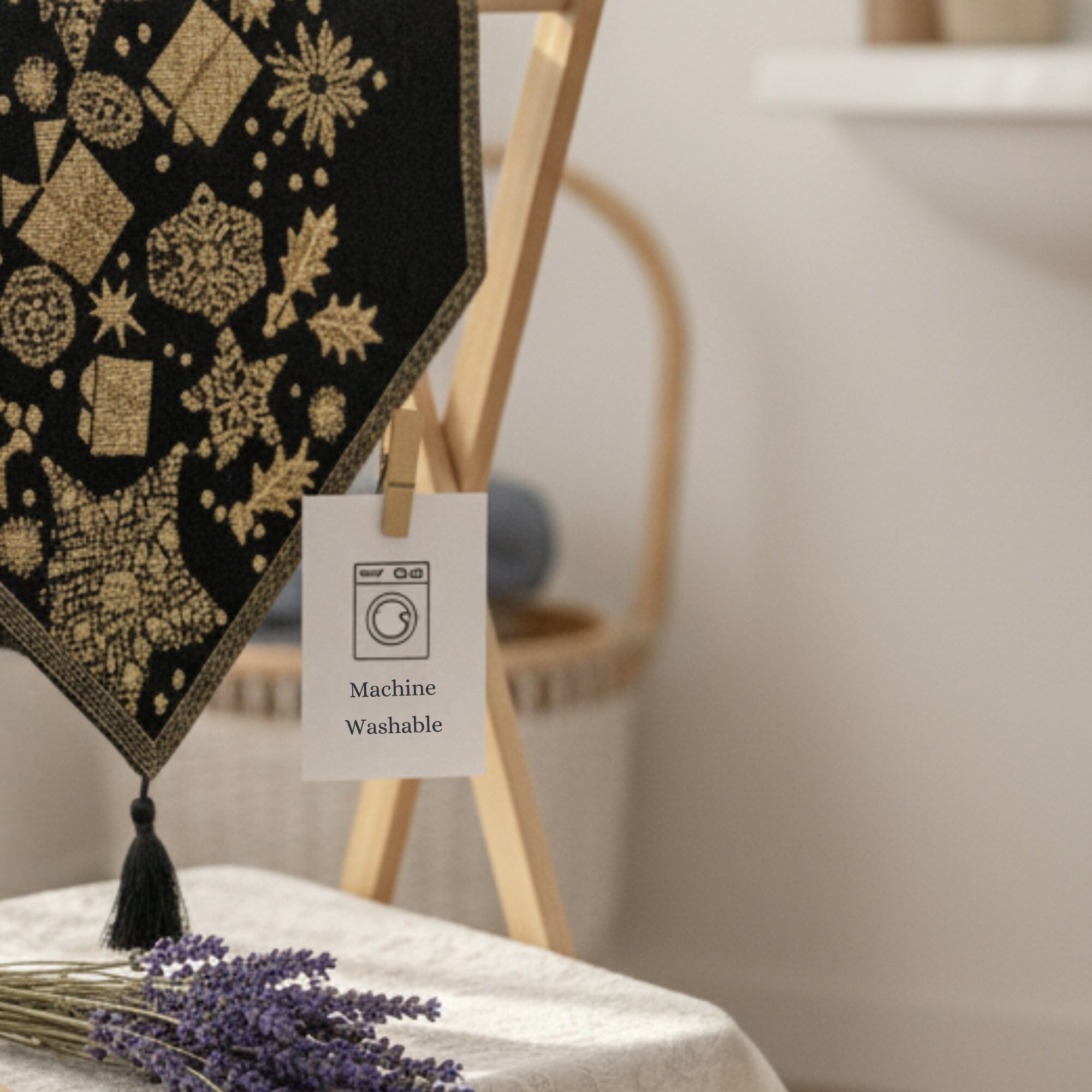 DaDa Bedding Magical Golden Reindeer Woven Tapestry Dining Table Runner (18272)-1