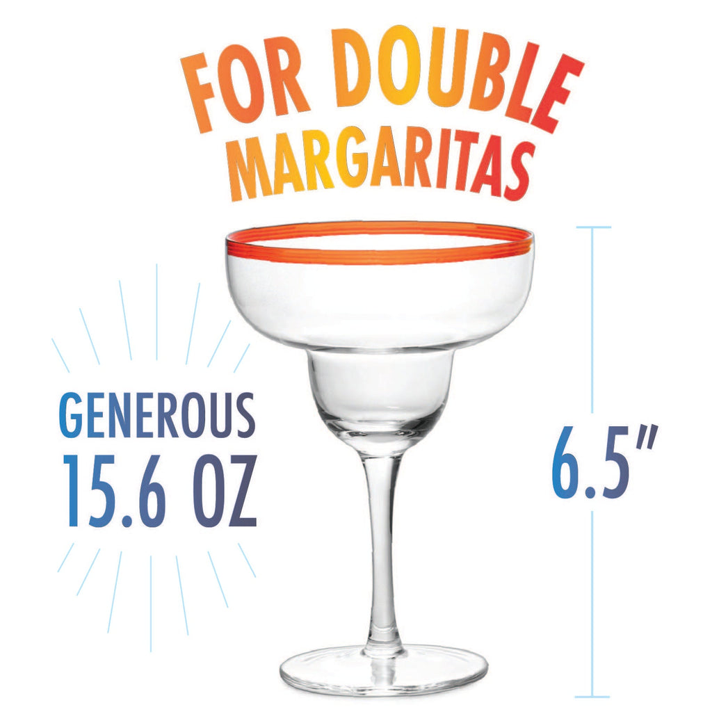 Margarita Cocktail Glasses, Party Colored Rims Cocktail Glasses 12oz Set of 4