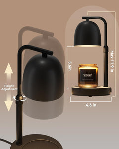 Black adjustable candle warmer lamp with a scented candle on a beige background