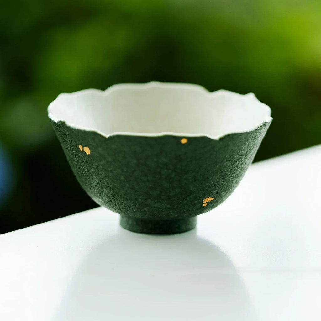 Handmade Green Ceramic Teacup with Scalloped Rim – 50ml Traditional Chinese Tea Cup-1