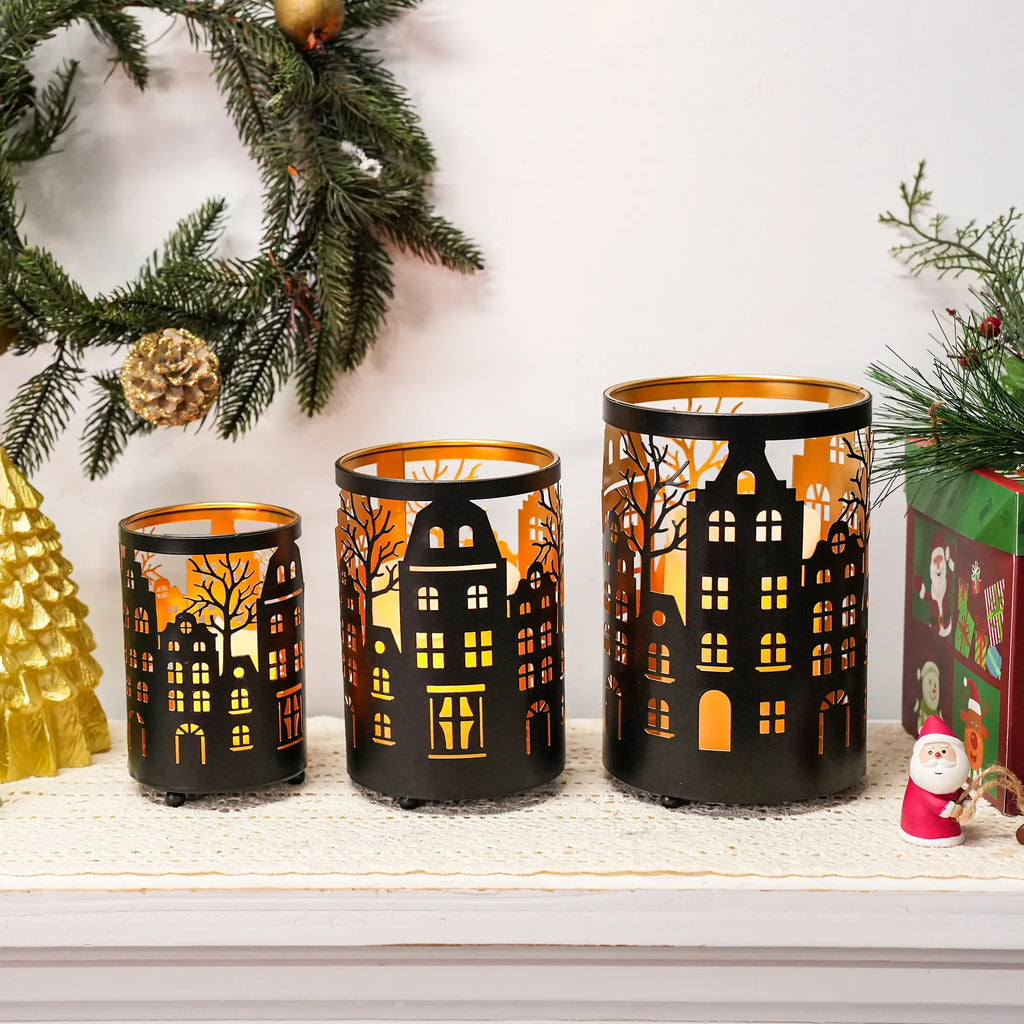 7" H Etched Metal Candle Holder Village Decorations-0