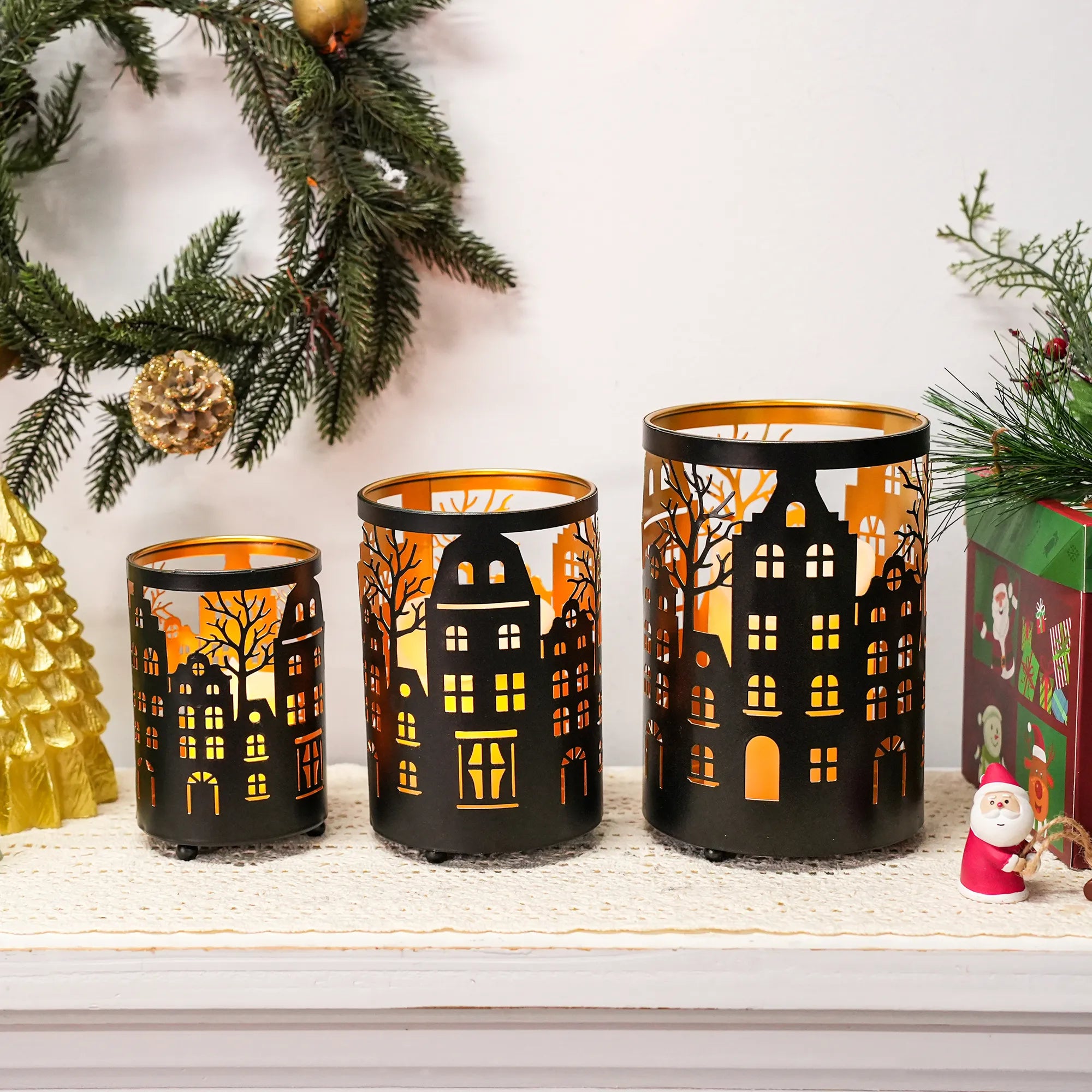 7" H Etched Metal Candle Holder Village Decorations-0