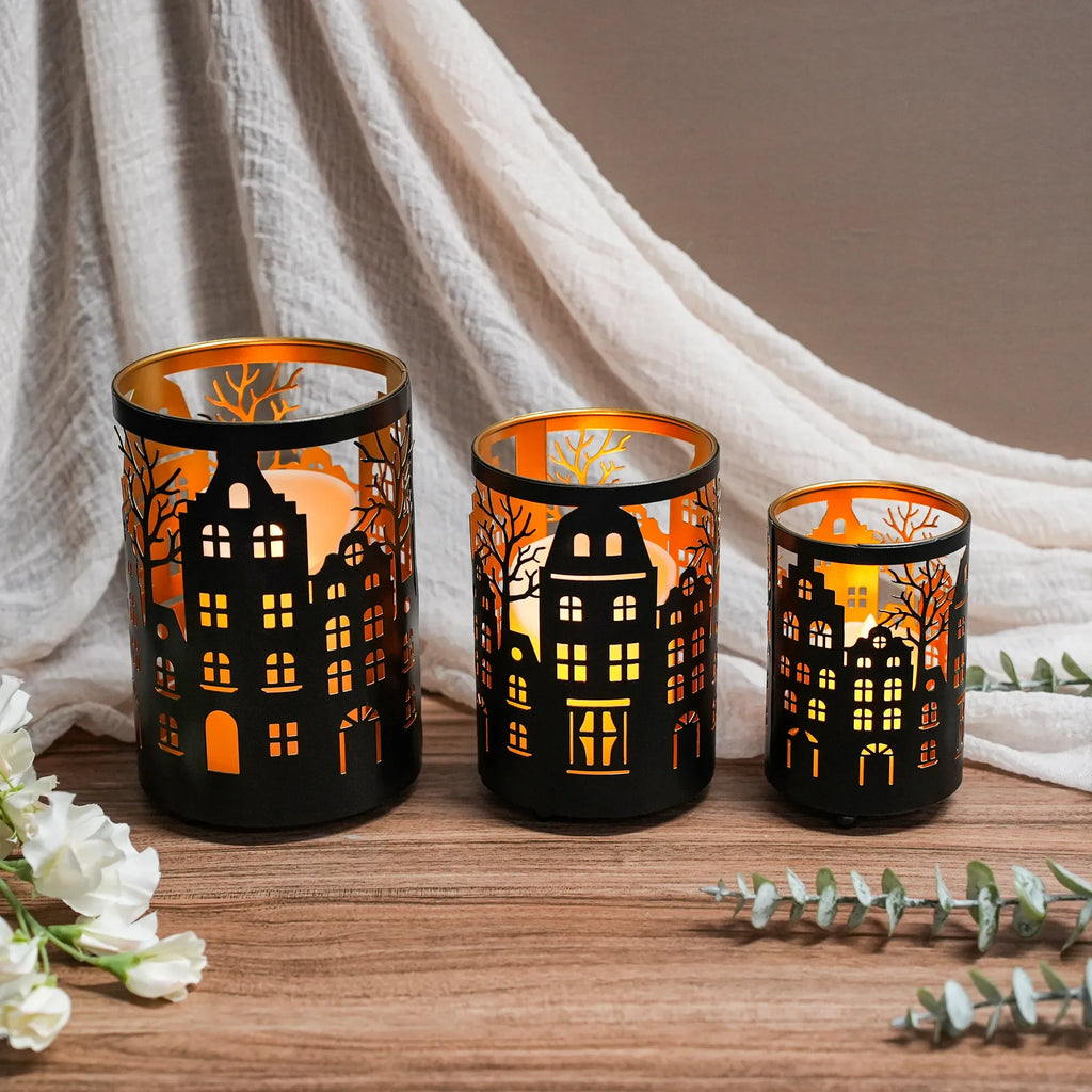 7" H Etched Metal Candle Holder Village Decorations-1