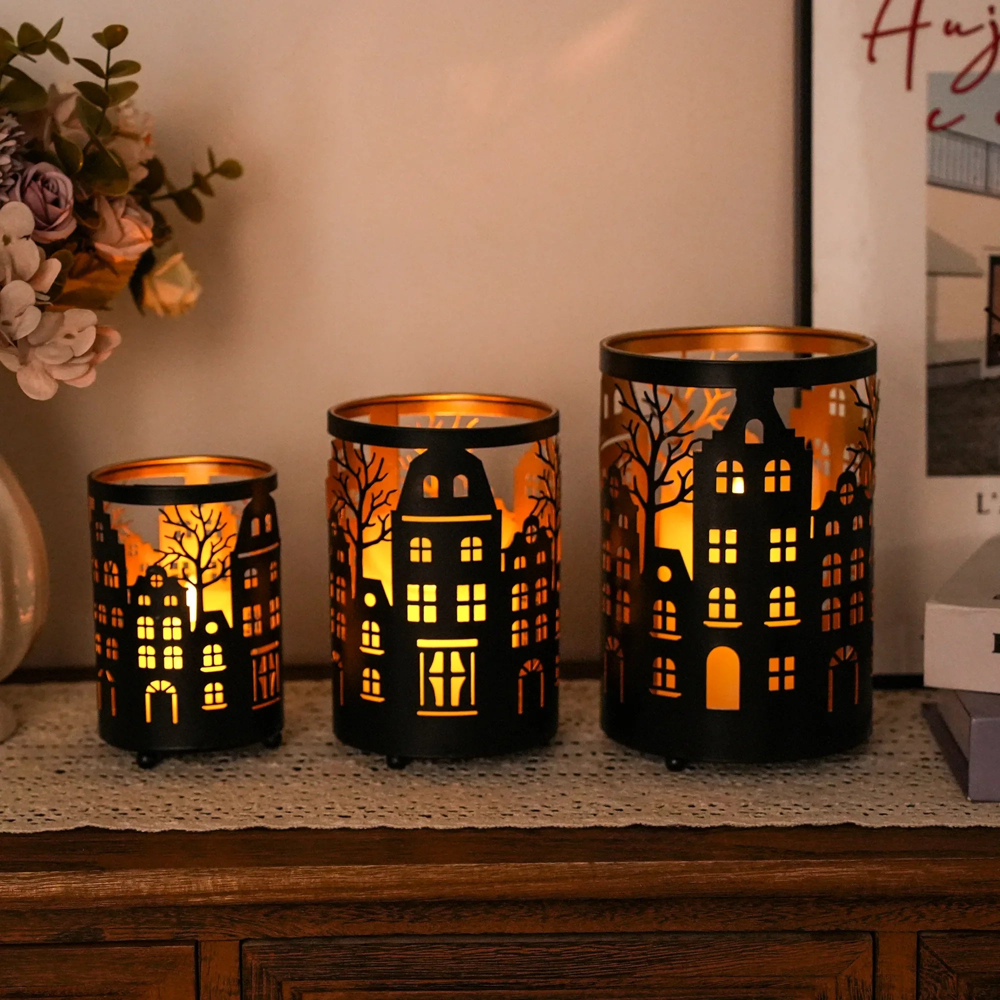 7" H Etched Metal Candle Holder Village Decorations-2