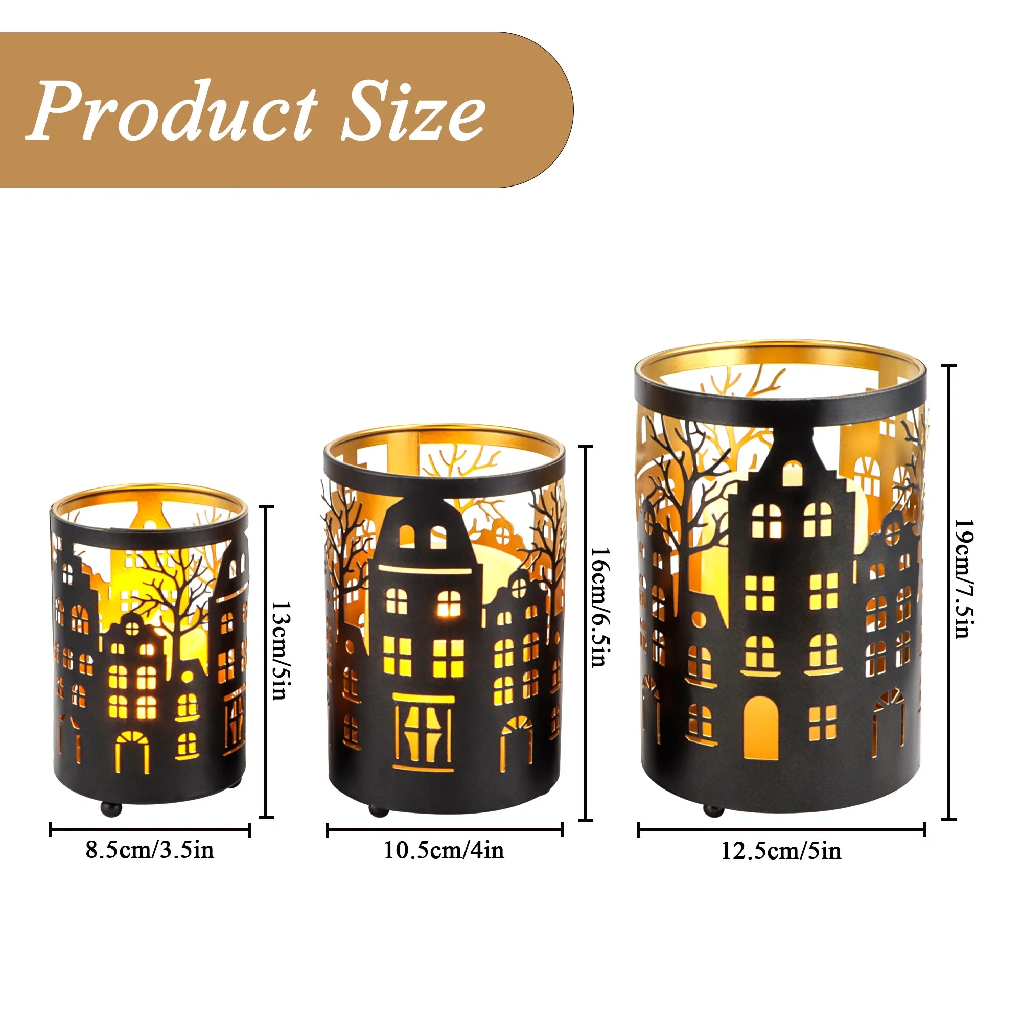 7" H Etched Metal Candle Holder Village Decorations-3