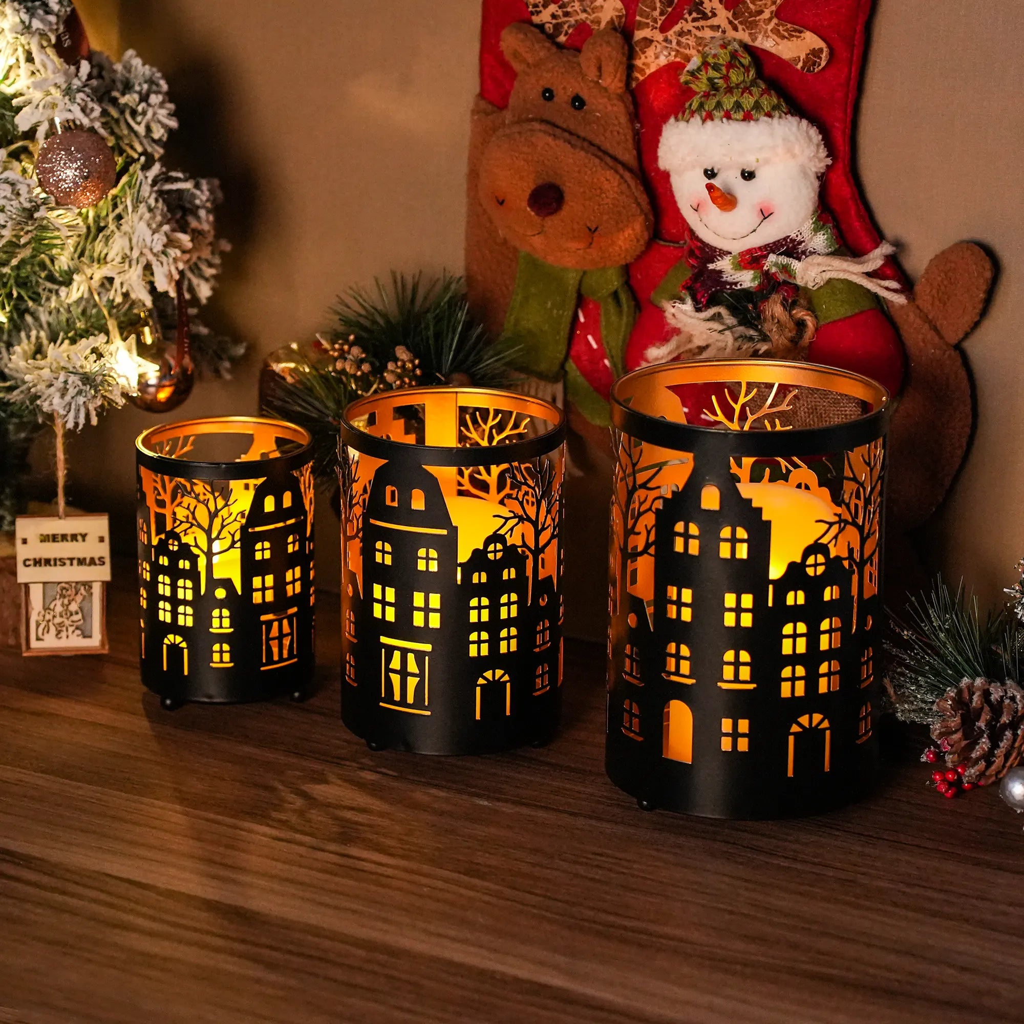 7" H Etched Metal Candle Holder Village Decorations-4