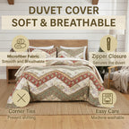 DaDa Bedding Cranberry Sage Floral Chevron Duvet Cover Set-1