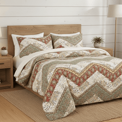 DaDa Bedding Cranberry Sage Floral Chevron Duvet Cover Set-0