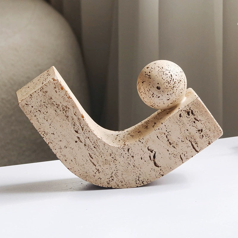 Wabi-Sabi Geometric Stone Sphere Sculpture | Minimalist Abstract Art Ornament for Living Room, Study, Wine Cabinet Decor-1