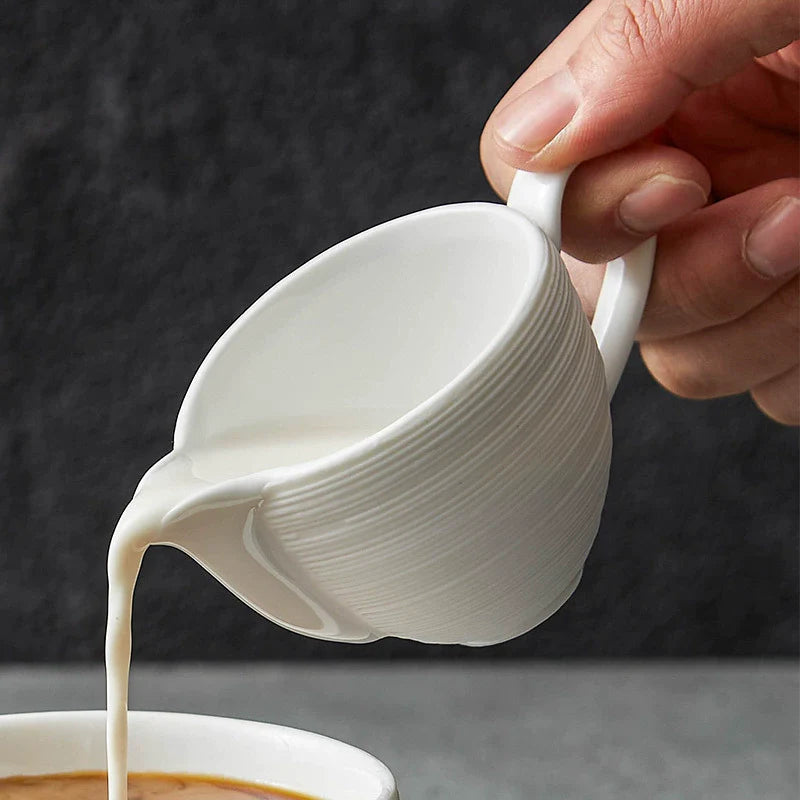 Textured White Ceramic Milk Jug – Minimalist Pouring Cup for Coffee or Juice-1