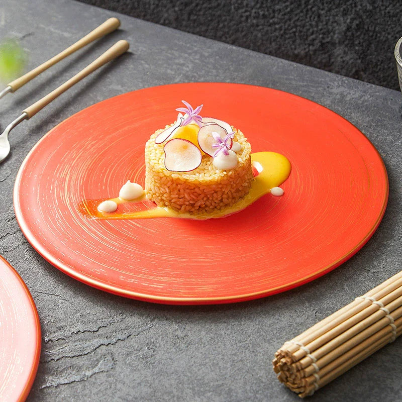 Brushed Texture Round Ceramic Dinner Plate 10" / 12"  – Minimalist Matte Glaze Design-2
