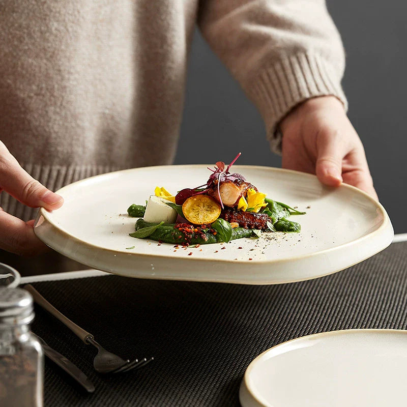 Japanese Creative Ceramic Dinner Plate – Large Flat Western-Style Steak Plate, High-End Light Luxury Tableware-3