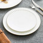 Radiant Pleat White Ceramic Plate with Gold Rim – Modern Luxury Porcelain Dinnerware-3