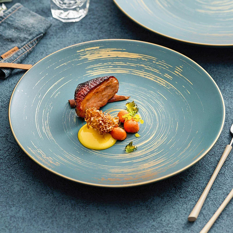 Matte Glazed Ceramic Dinner Plate with Gold Detailing – Available in Two Sizes-1