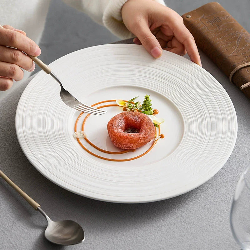 Minimalist Textured Ceramic Dinner Plate – White Modern Tableware-0