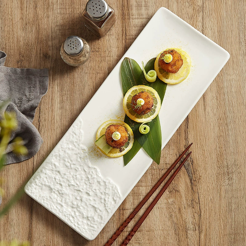 Artisan Stone-Edge Rectangular Ceramic Plate – 14.1" / 18.3"-2