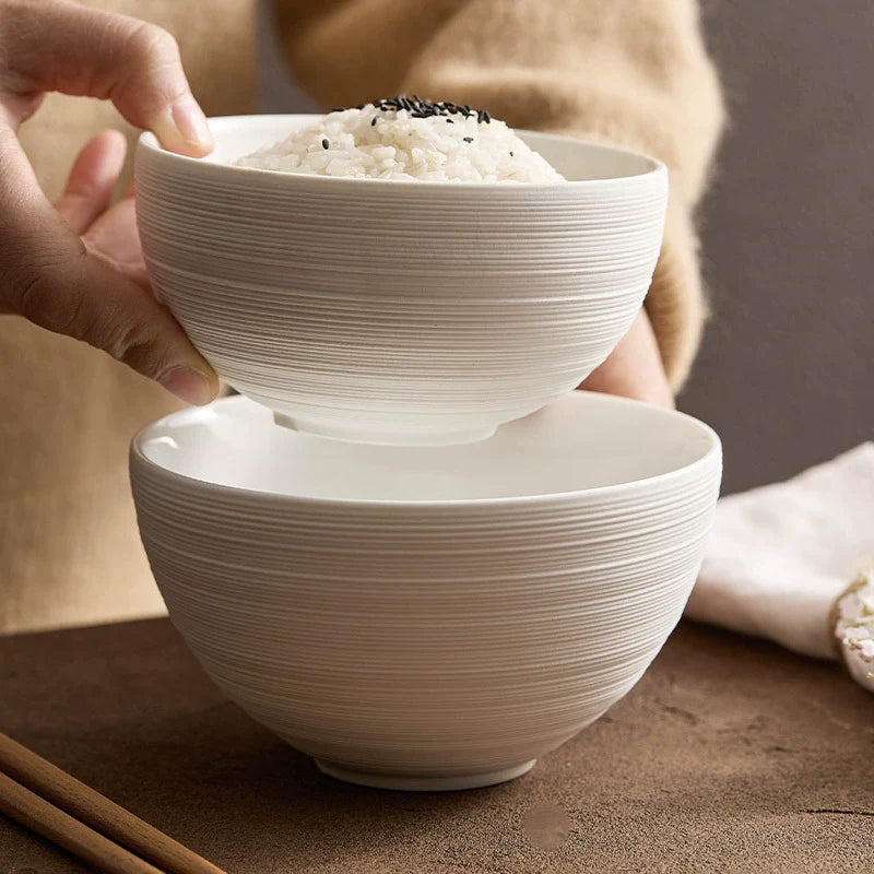 Minimalist White Brushed Ceramic Bowl – For Rice, Soup, or Noodles-1
