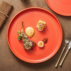Handcrafted Matte Ceramic Plate with Raised Rim – Gold-Brushed Finish-2