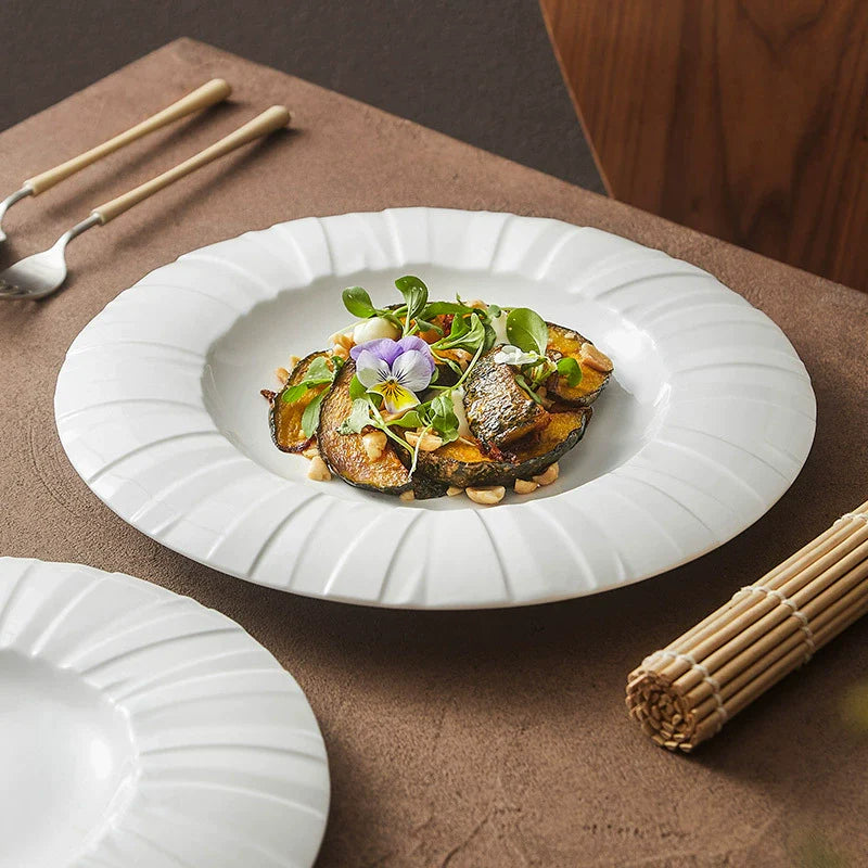 Ceramic Radiating Rim Plate – Origami Texture Dinner Plate Series-2