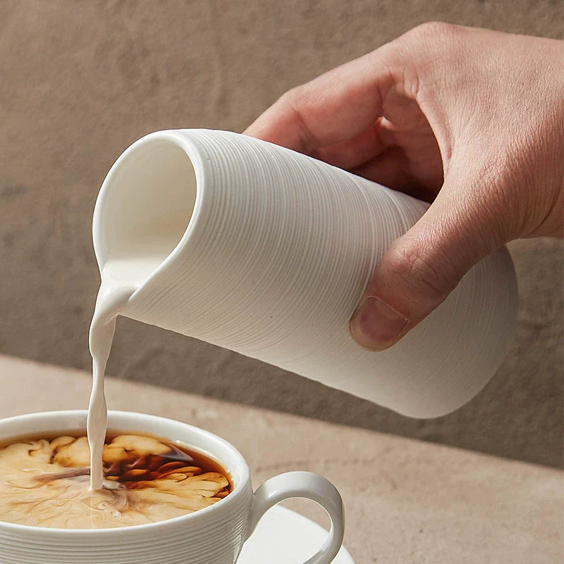 Minimalist Textured Ceramic Cup – 245ml White Modern Drinkware-1