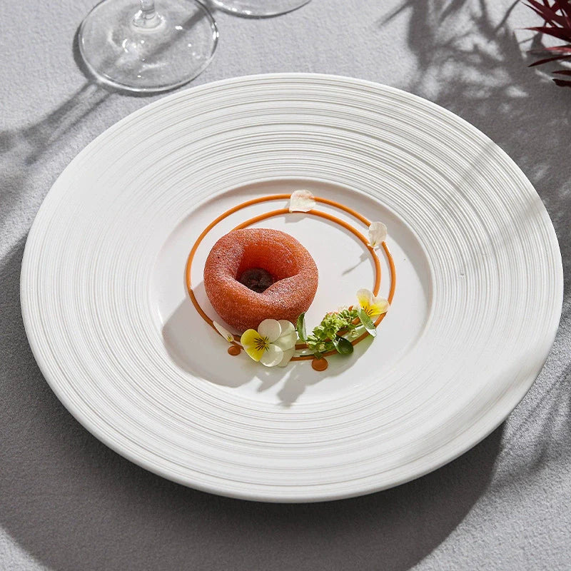 Minimalist Textured Ceramic Dinner Plate – White Modern Tableware-2
