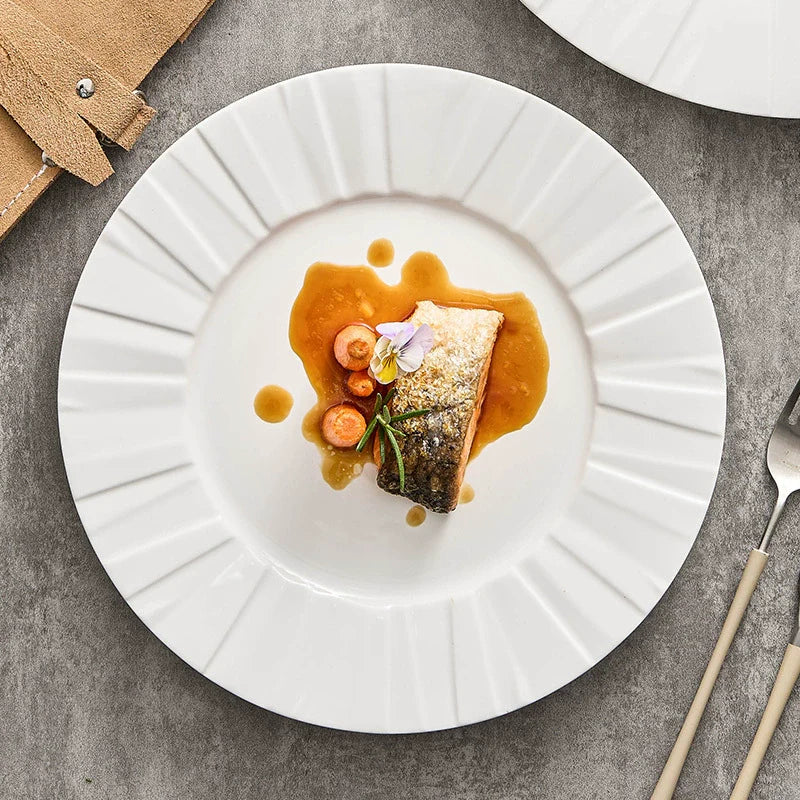 Origami Texture Ceramic Dinner Plate – Minimalist White Porcelain Series-3