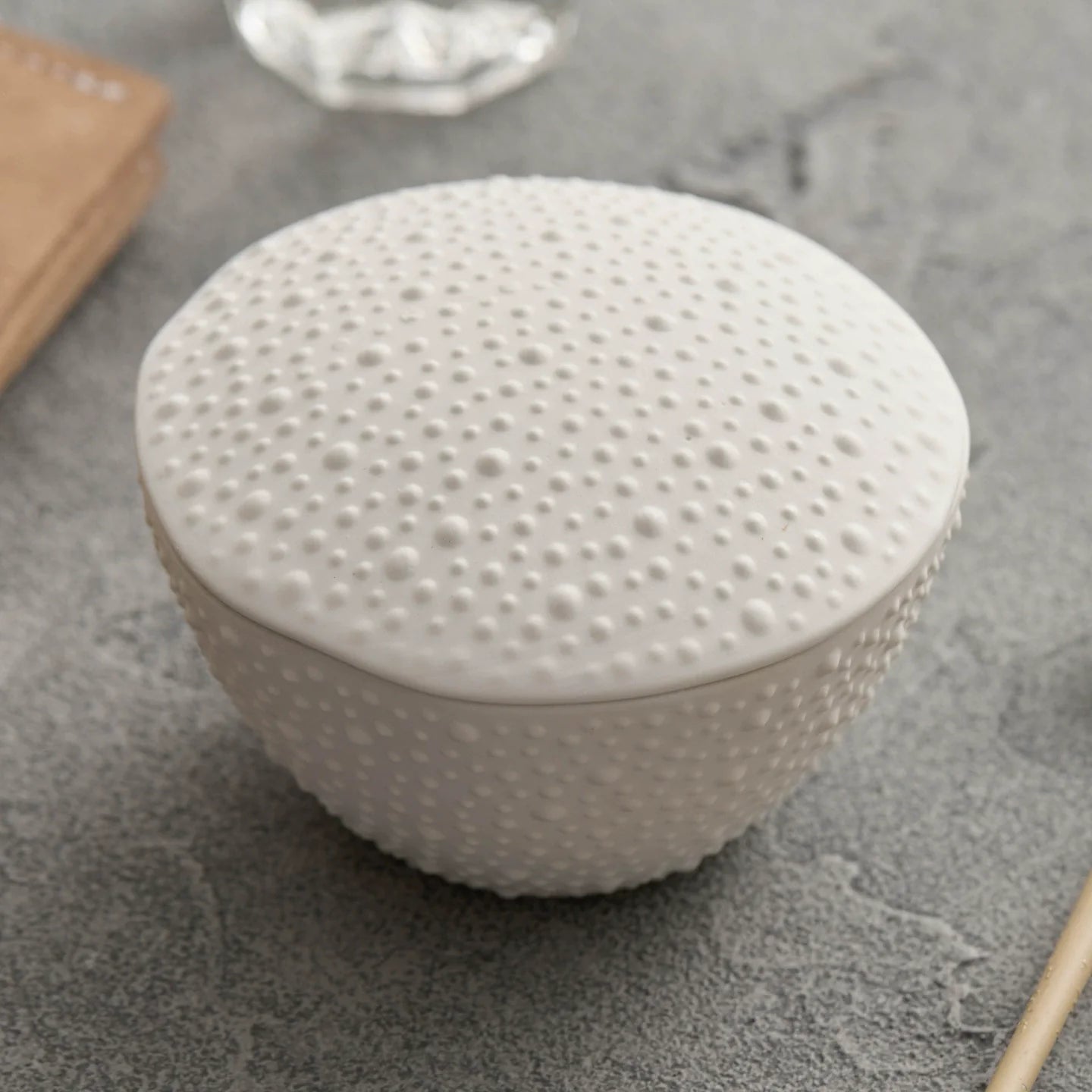 Matte Sea Urchin Texture Ceramic Bowl with Lid – Dessert & Stew Cup-3