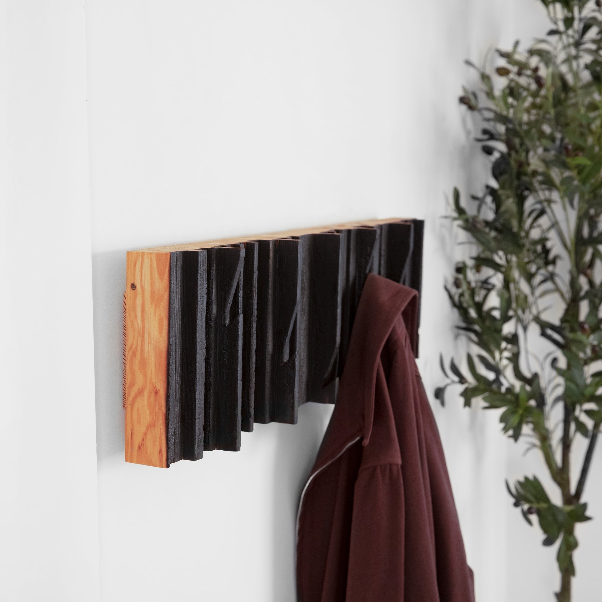 Sculptural Wooden Wall Coat Rack