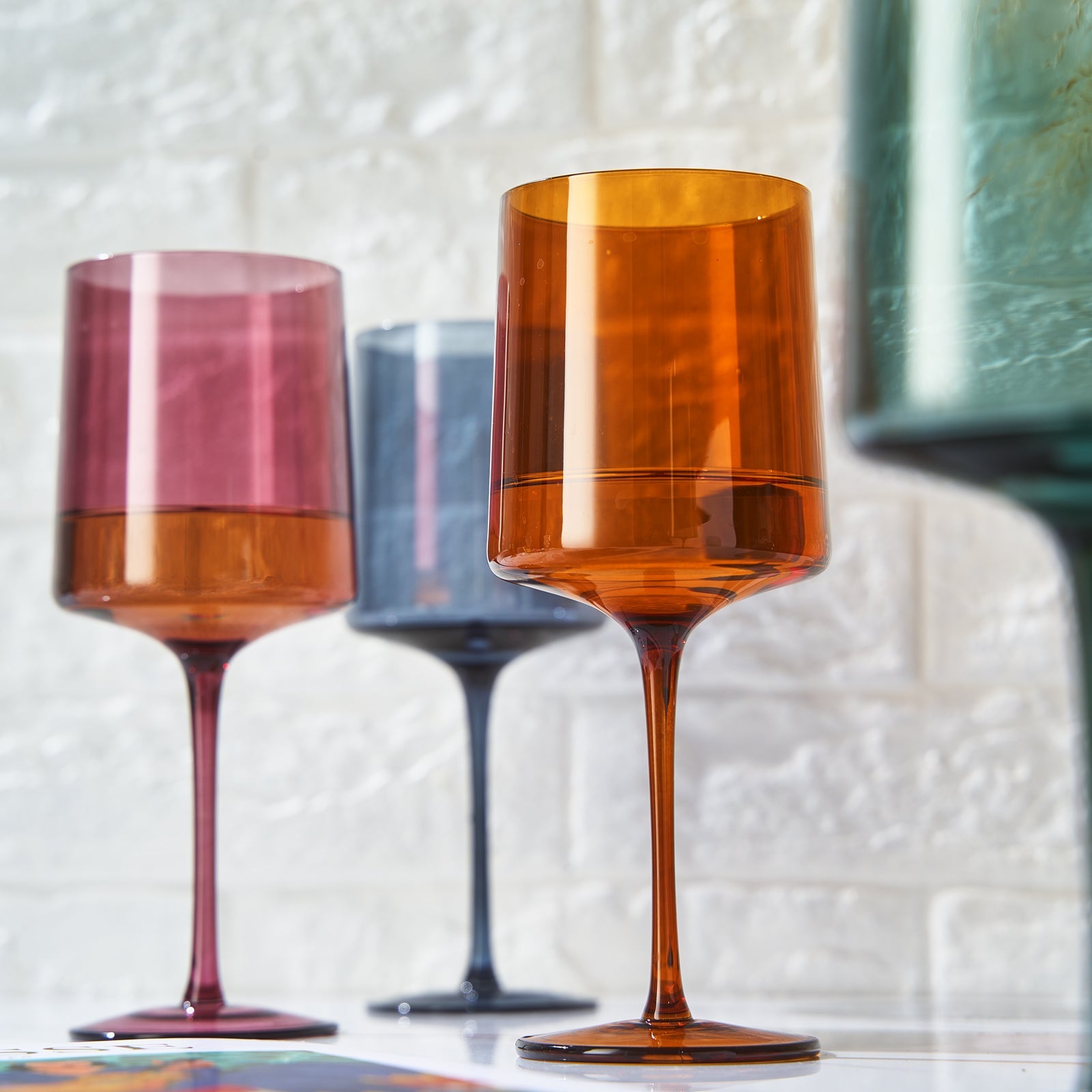 Muted Colored Square Crystal Wine Glasses Set of 4 - Large 13.5 oz-2