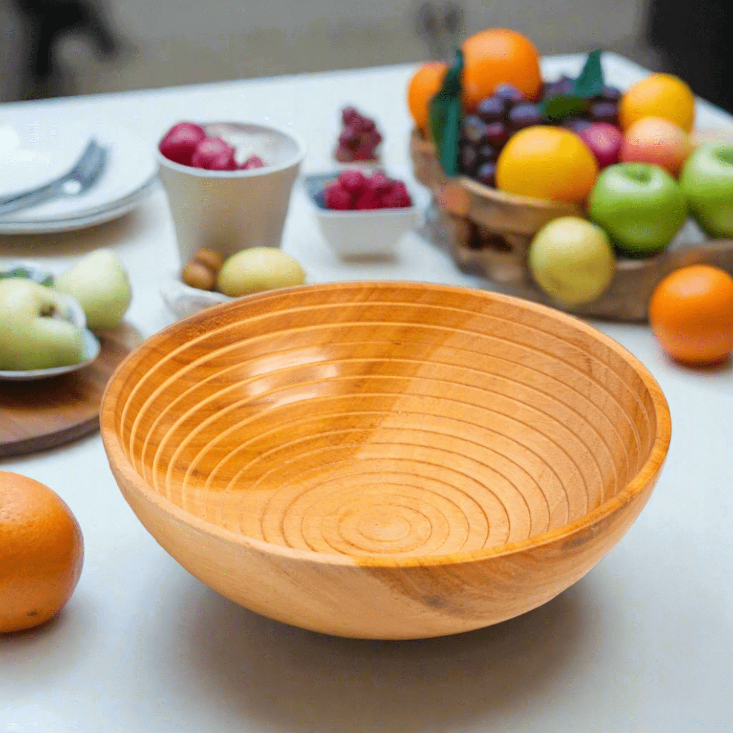 Neem Wood Design Fruit Bowl-1