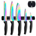 Kitchen Knife Set Kit | Black Handle, Black Magnetic Rack & Sharpener