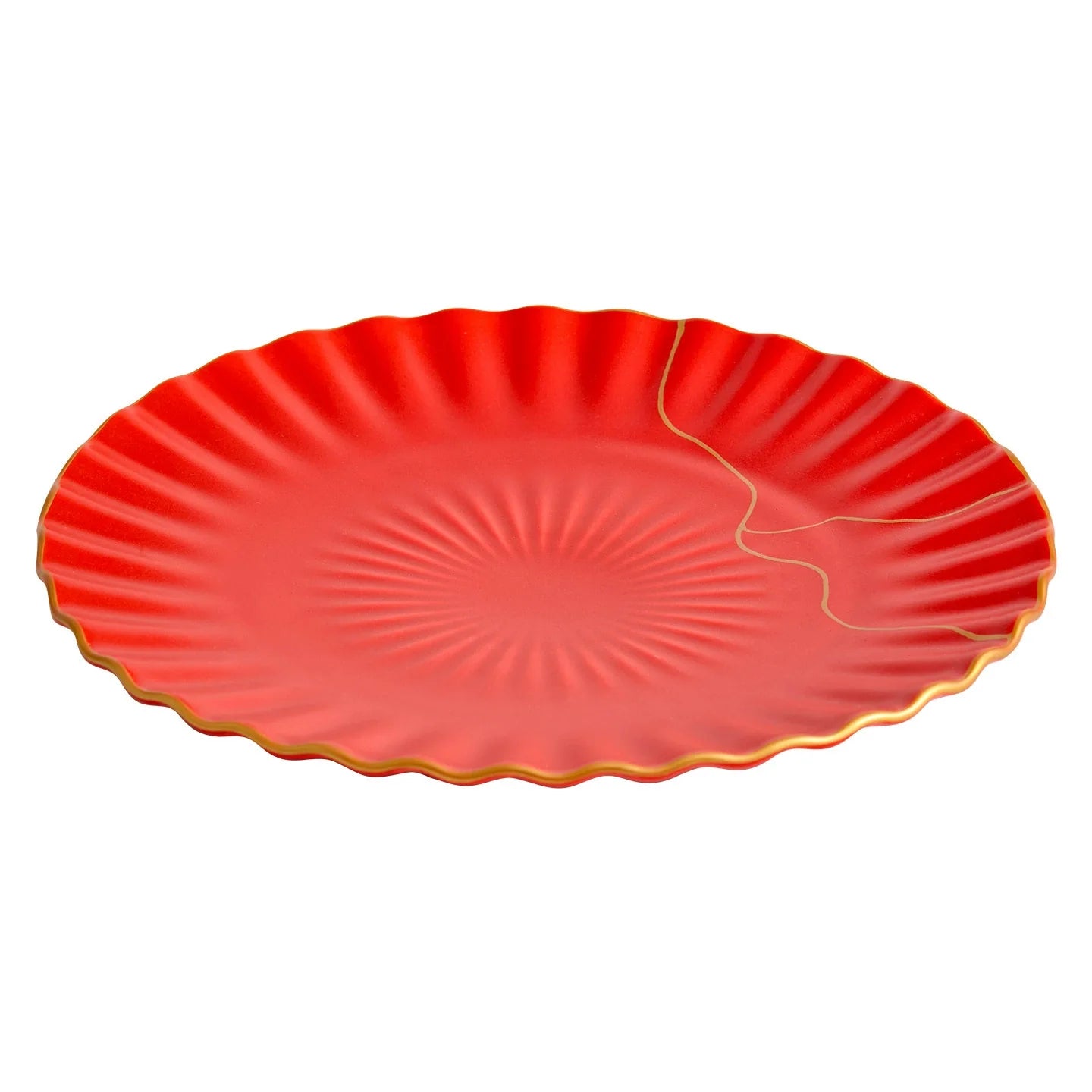 Luxury Red Ceramic Dinner Plate with Golden Rim – 10" Japanese Style Flat Plate-4