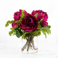Real touch peony arrangement in glass vase - 10"-0