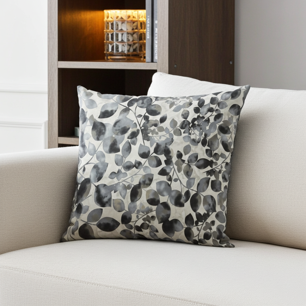 Plutus Black White Midnight Bloom Floral Luxury Throw Pillow-0