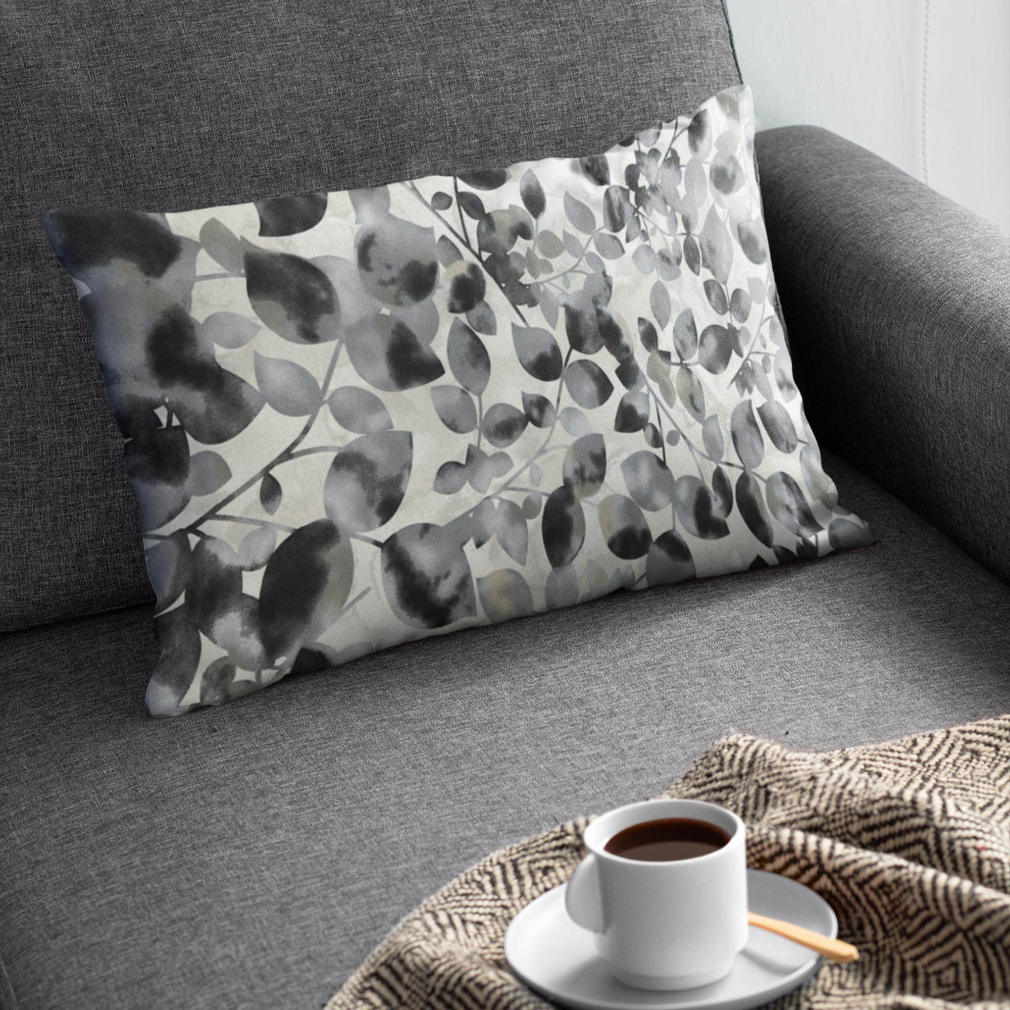 Plutus Black White Midnight Bloom Floral Luxury Throw Pillow-3