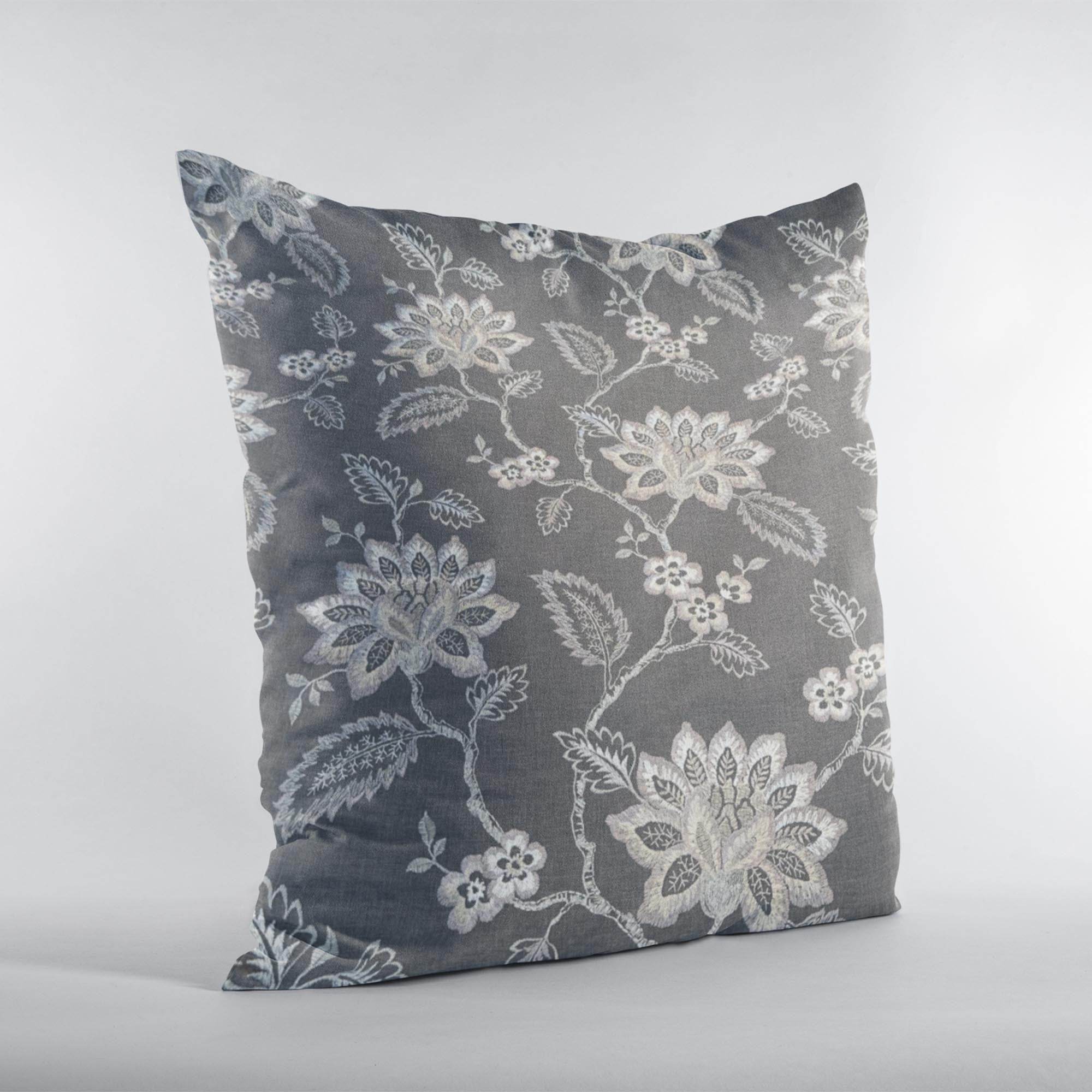 Plutus Gray Beige Whispering Petals Floral Luxury Throw Pillow-1