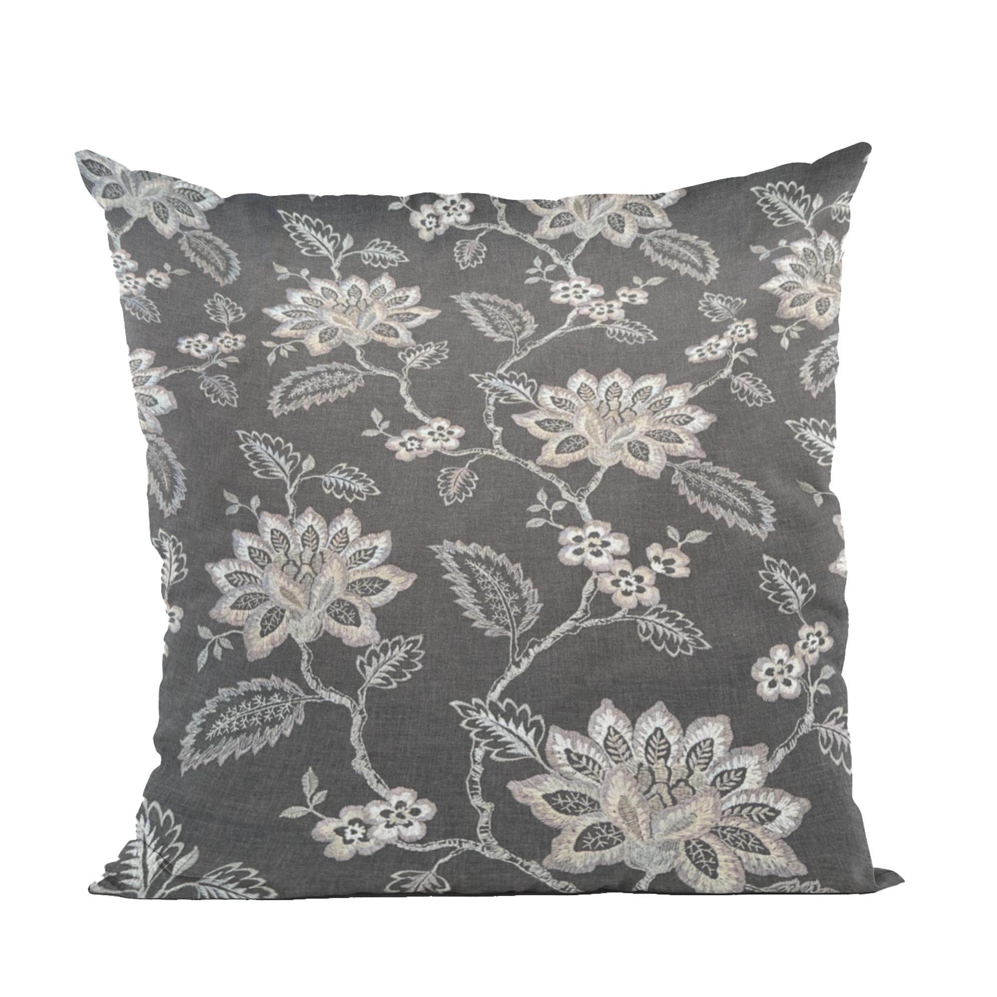 Plutus Gray Beige Whispering Petals Floral Luxury Throw Pillow-0