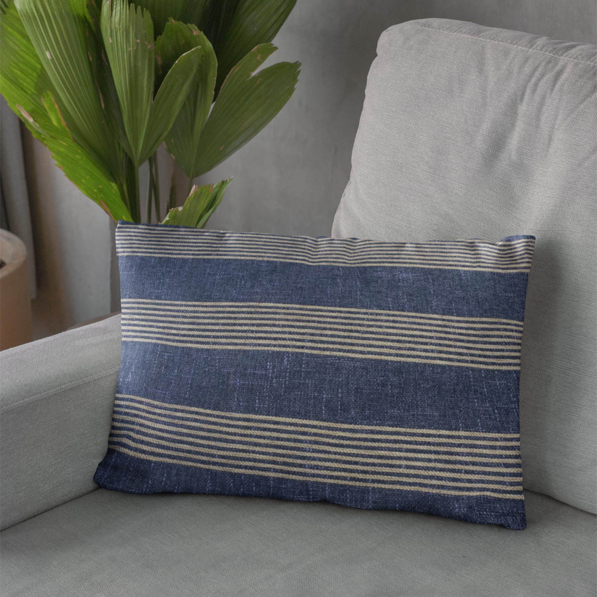 Plutus Blue Beige Skyline Stripes Stripe Luxury Throw Pillow