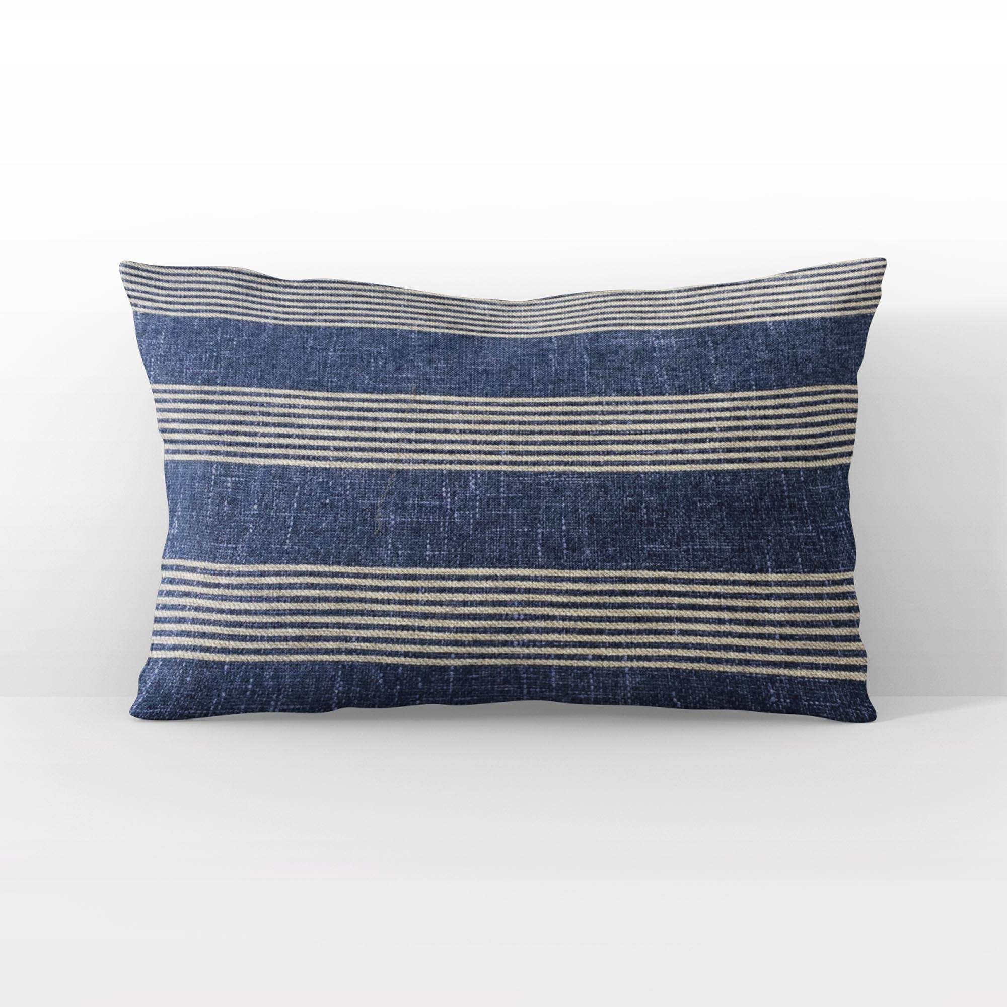 Plutus Blue Beige Skyline Stripes Stripe Luxury Throw Pillow