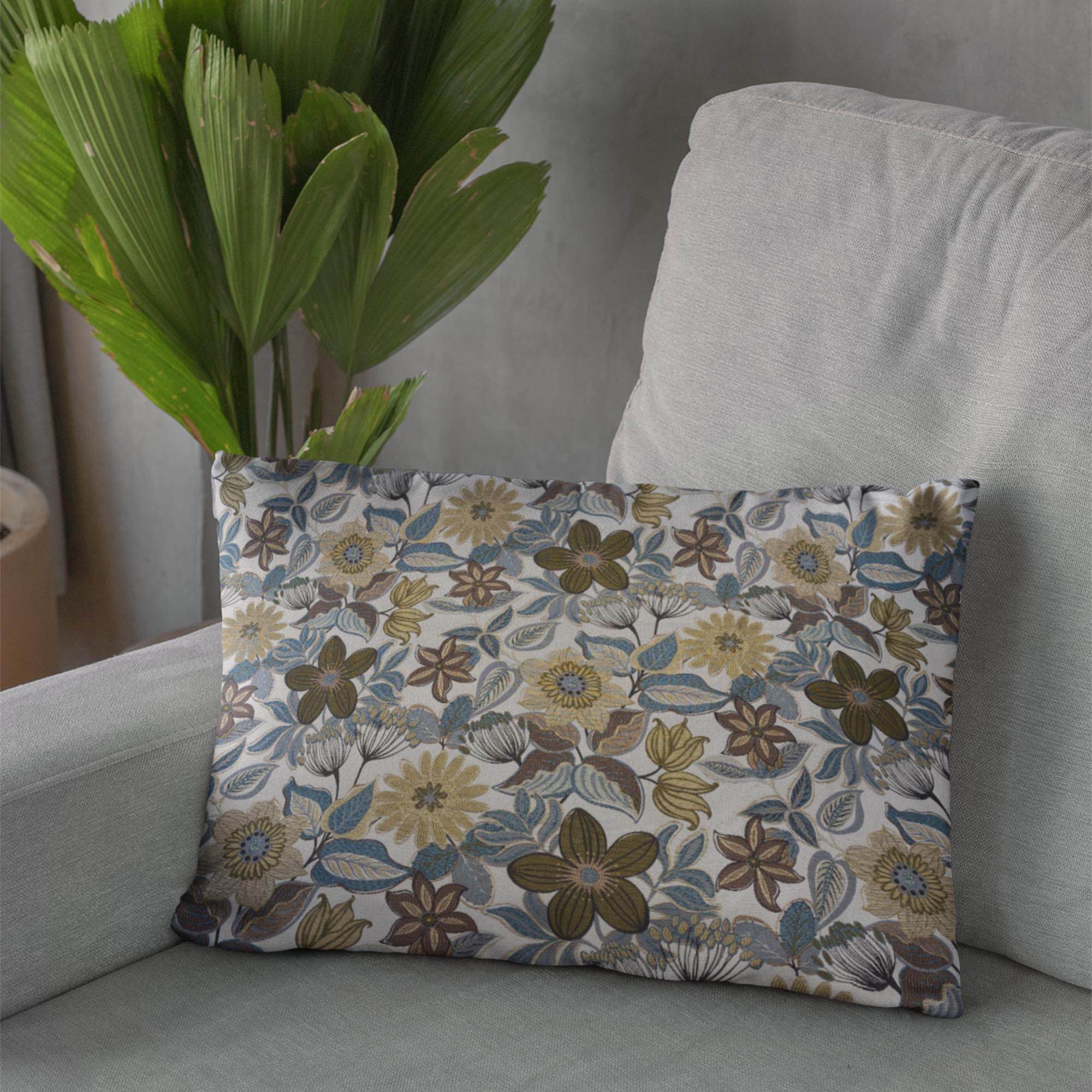 Plutus Gray Yellow Brown Harvest Bloom Floral Luxury Throw Pillow
