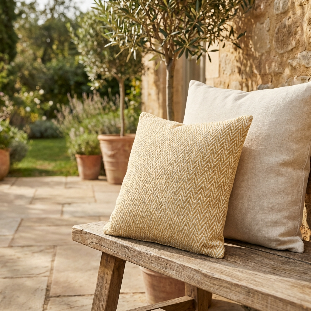 Saffron Love Yellow Ikat Luxury Outdoor/Indoor Throw Pillow-3